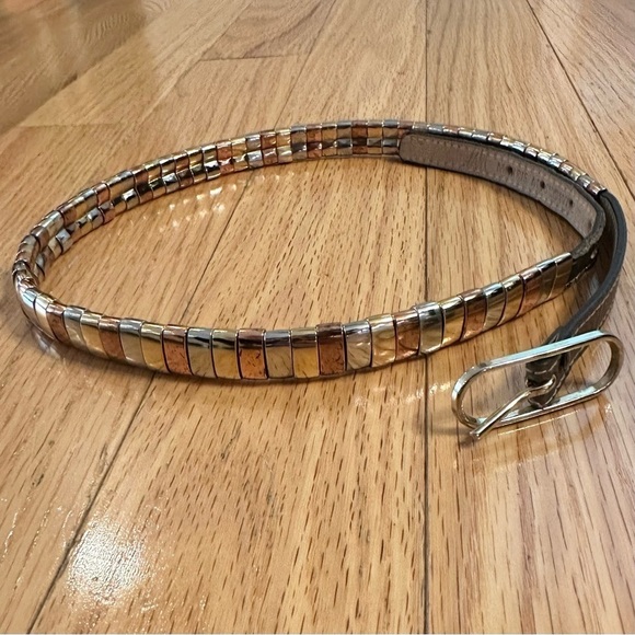 Morris Moskowitz Vintage 80’s Tri Color Metal Chain Thin Leather Belt Women S main image 5